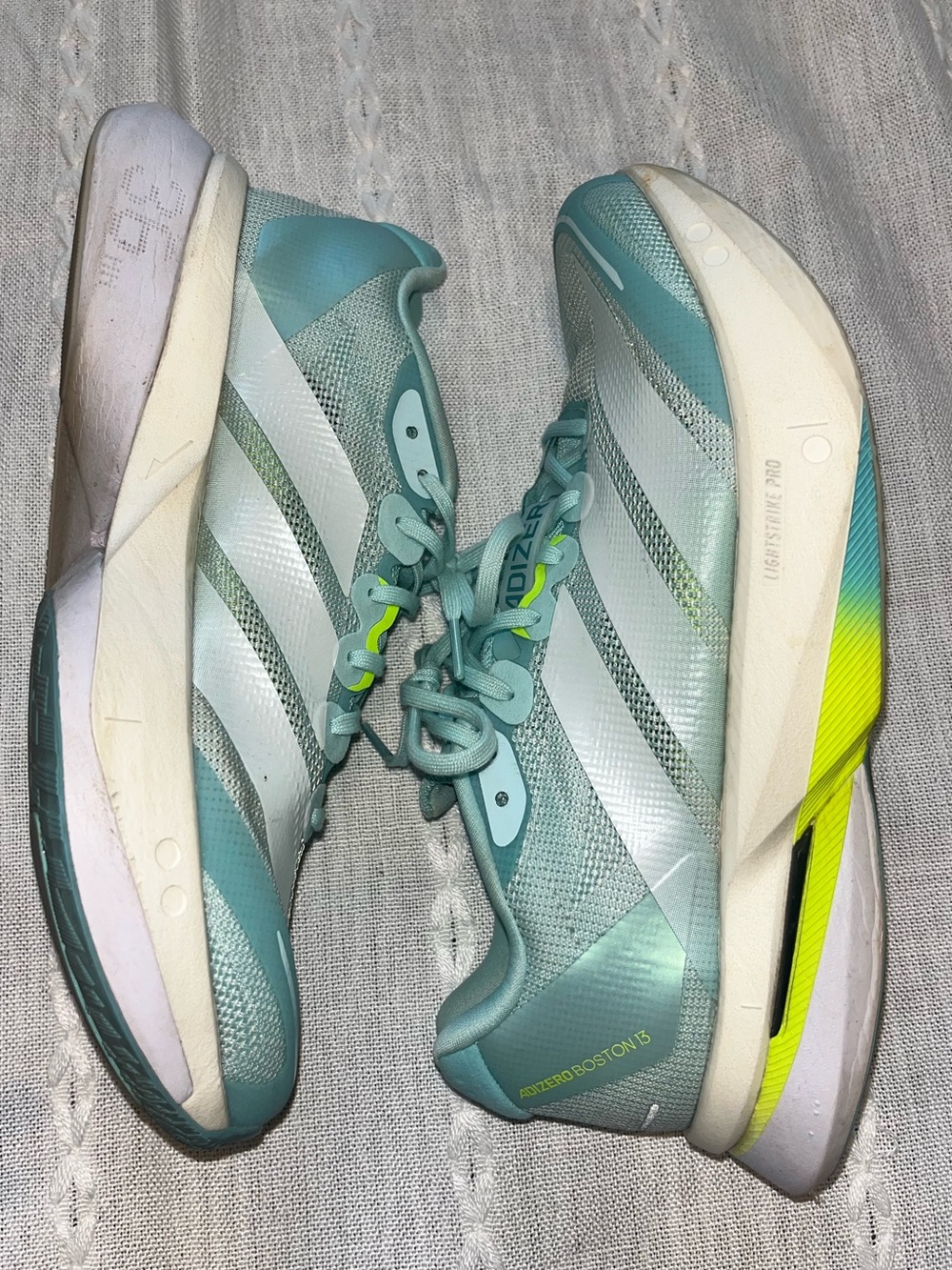 Adidas Women's Adizero Boston 13 Aqua Teal Yellow Running Shoes 8